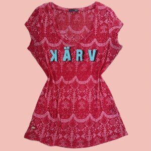 Y2K KARV Lace Top – Sheer Red Graphic Tee